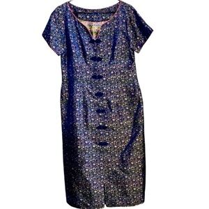 vintage 90s Qipao Cheongsam Zansae Silk Embroidered Floral Navy Dress midi dress